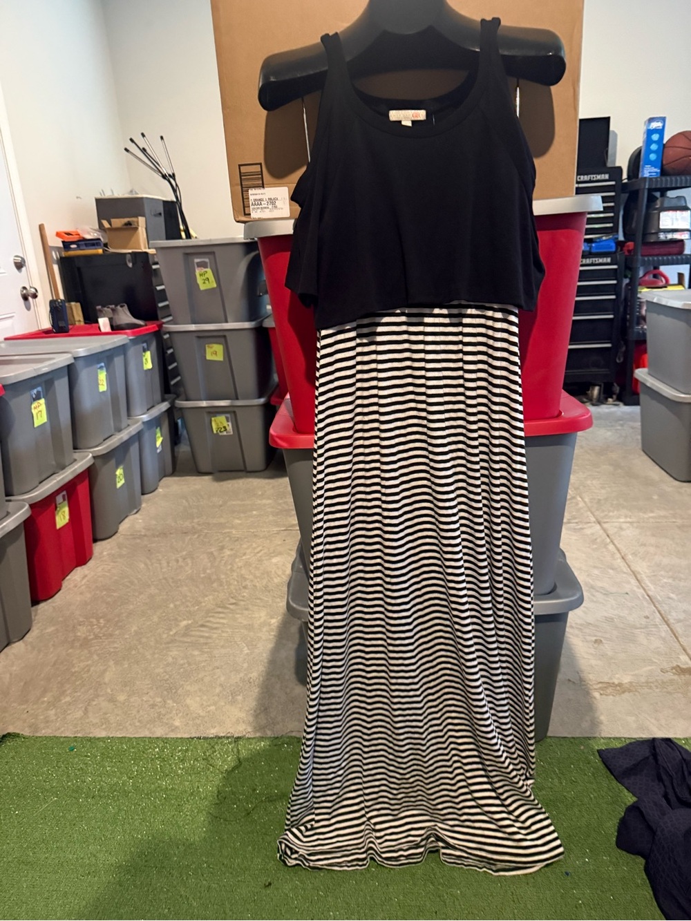 Black Layered Tank Top Maxi Dress with Striped Skirt 101